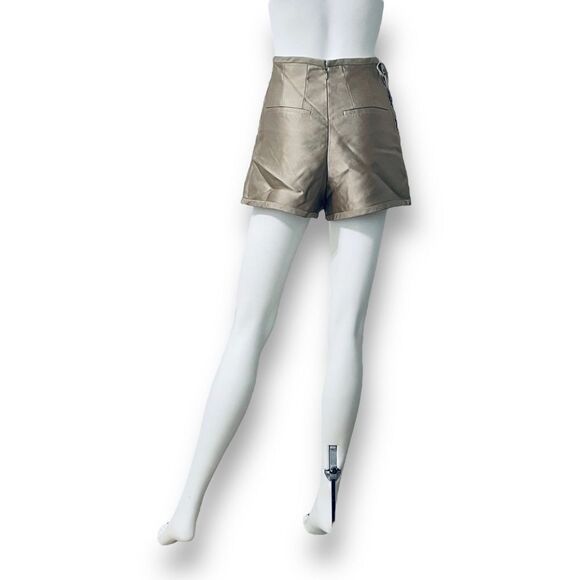 Chloé Metallic Silk High Rise Lace-Up Shorts Gris Vert Size 36 US 5 - Picture 2 of 14